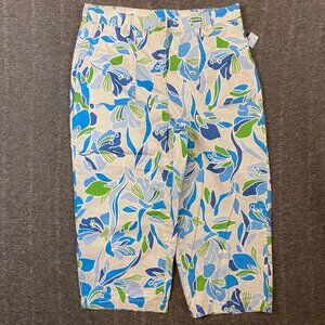 New Classic Elements Floral Capri Pants Womens Size 10 Blue 100% Cotton Pockets